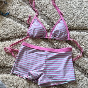 Striped Pink and Blue Bikini Set